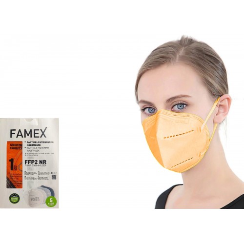 FAMEX Μάσκα Ενηλίκων Particle Filtering Half Mask FFP2 NR Πορτοκαλί 10τμχ