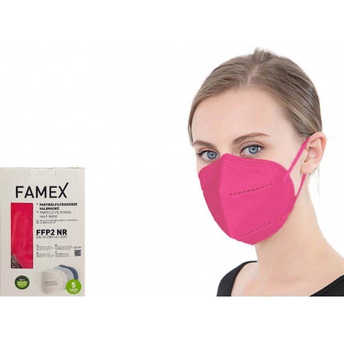 FAMEX Μάσκα Ενηλίκων Particle Filtering Half Mask FFP2 NR Σκούρο ροζ 10τμχ