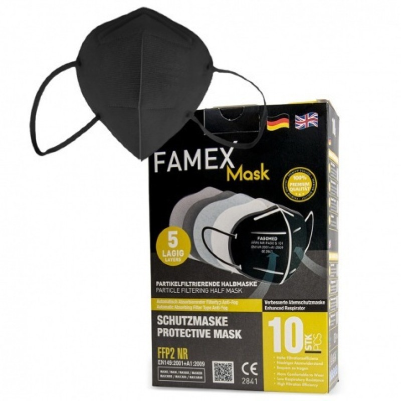 FAMEX Μάσκα Ενηλίκων Particle Filtering Half Mask FFP2 NR Μαύρο10τμχ