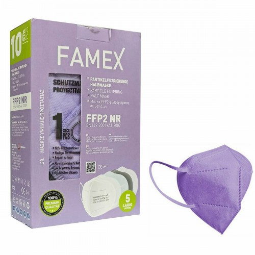 FAMEX Μάσκα Ενηλίκων Particle Filtering Half Mask FFP2 NR Λιλά 10τμχ