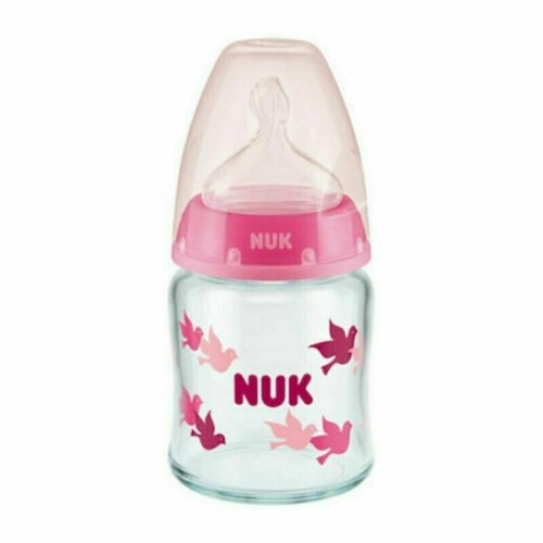 NUK First Choice Plus Μπιμπερό γυάλινο M 0-6m 120ml με θηλή Ροζ