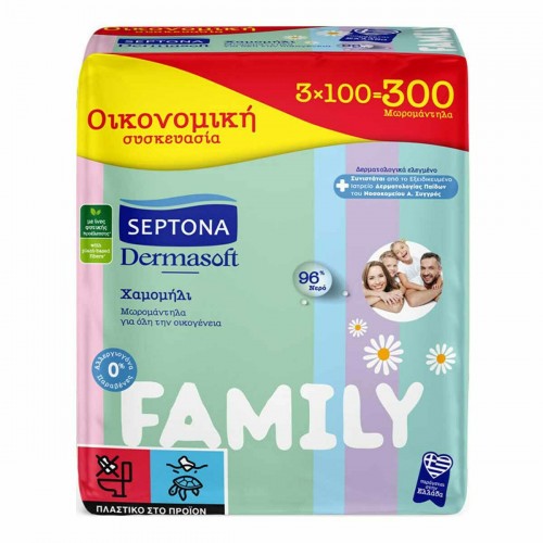 SEPTONA Dermasoft Chamomille Family Μωρομάντηλα (3x100τμχ) 300τμχ
