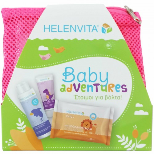 HELENVITA Baby Adventures Baby All Over Cleanser 100ml & Baby Nappy Rash Cream 20ml & Baby Wipes 20 τμχ & Ροζ Νεσεσέρ