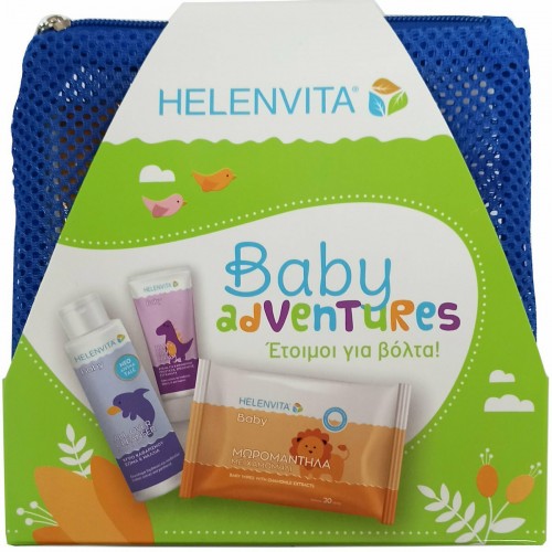 HELENVITA Baby Adventures Baby All Over Cleanser 100ml & Baby Nappy Rash Cream 20ml & Baby Wipes 20 τμχ & Μπλε Νεσεσέρ