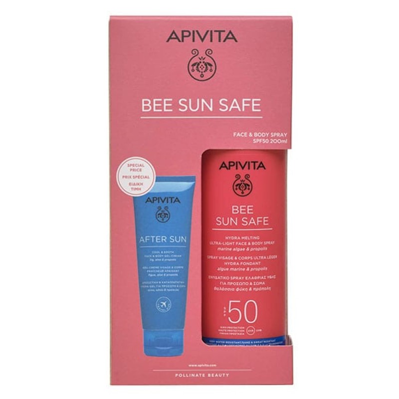 APIVITA Bee Sun Safe Promo Body & Face Spray SPF50 Αντηλιακό Σπρέι Προσώπου & Σώματος 200ml & ΔΩΡΟ After Sun gel 100ml