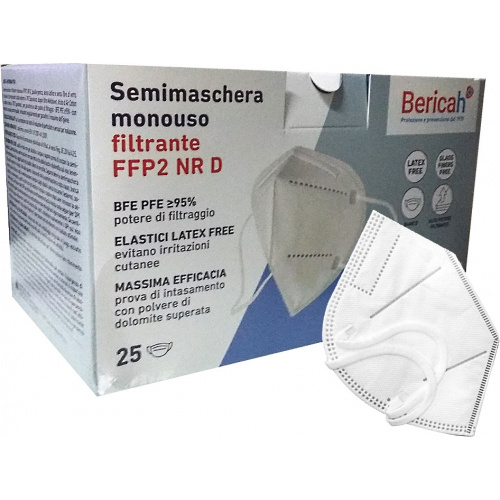 Bericah FFP2 NR D Disposable Filter Half Masks (White) 25τμχ