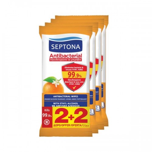 Septona Αντιβακτηριδιακά Μαντηλάκια Χεριών Ανθός Πορτοκαλιού 2+2Δώρο
