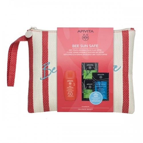 Apivita Bee Sun Safe Promo Pack με Dry Touch Invisible Face Fluid SPF50+, 50ml & Δώρο Express Beauty Face Mask Aloe, 2x8ml & Express Beauty Hair Mask Hyaluronic Acid, 20ml & Νεσεσέρ, 1σετ