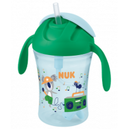 NUK Παιδικό Ποτηράκι Πλαστικό με Λαβές και Καλαμάκι "Motion Cup" Πράσινο 230ml για 8m+