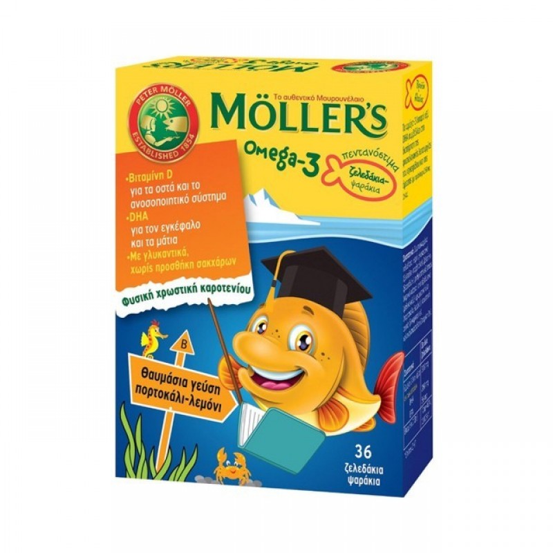 MOLLER'S Omega-3 Ζελεδάκια Ψαράκια με Γεύση Πορτοκάλι / Λεμόνι 36 τμχ