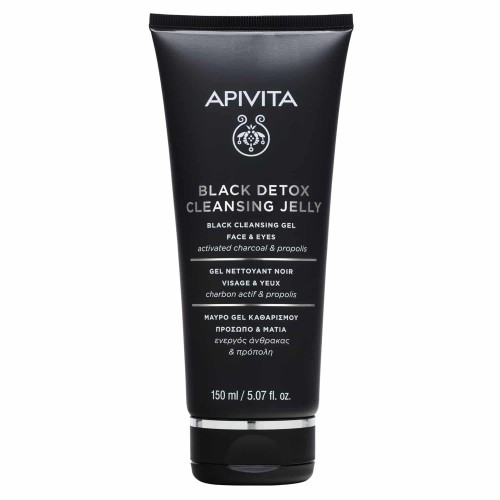 APIVITA Black Detox Cleansing Jelly Μαύρο Gel Καθαρισμού Πρόσωπο & Μάτια με Πρόπολη & Ενεργό Άνθρακα 150ml