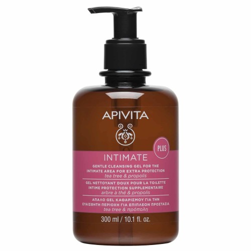 APIVITA intimate plus - απαλό gel καθαρισμού για την ευαίσθητη περιοχή με αντλία με tea tree & πρόπολη 300ml