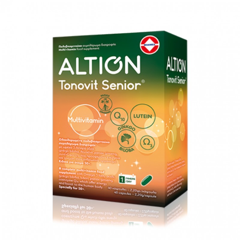 ALTION Tonovit Senior Πολυβιταμίνη με Ω-3 Λιπαρά Οξέα και Gingko Biloba για Άνω των 50 Ετών, Χωρίς Ιώδιο, 40 μαλακές κάψουλες