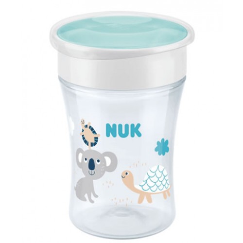 NUK Magic Cup 230ml με χείλος και καπάκι Λευκό-Βεραμάν με ζωάκια