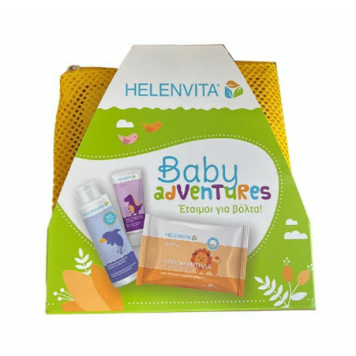 HELENVITA Baby Adventures Baby All Over Cleanser 100ml & Baby Nappy Rash Cream 20ml & Baby Wipes 20 τμχ & Κίτρινο Νεσεσέρ