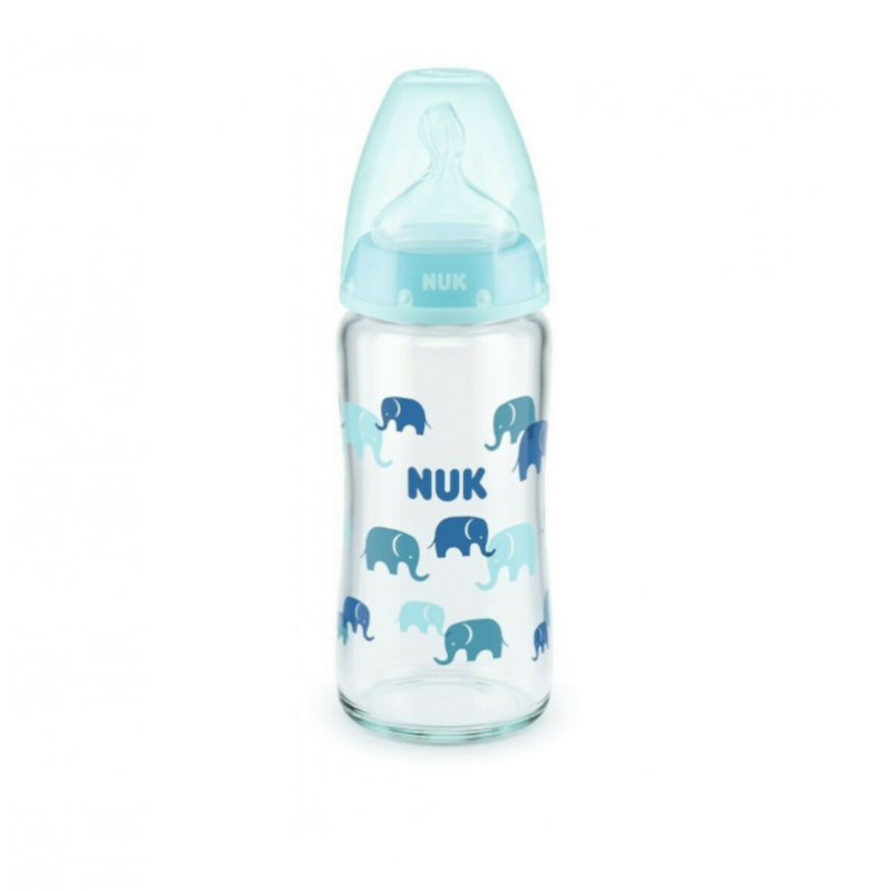 NUK First Choice+ Μπιμπερό Γυάλινο Γαλάζιο Θηλή Σιλικόνης 0-6m 240ml