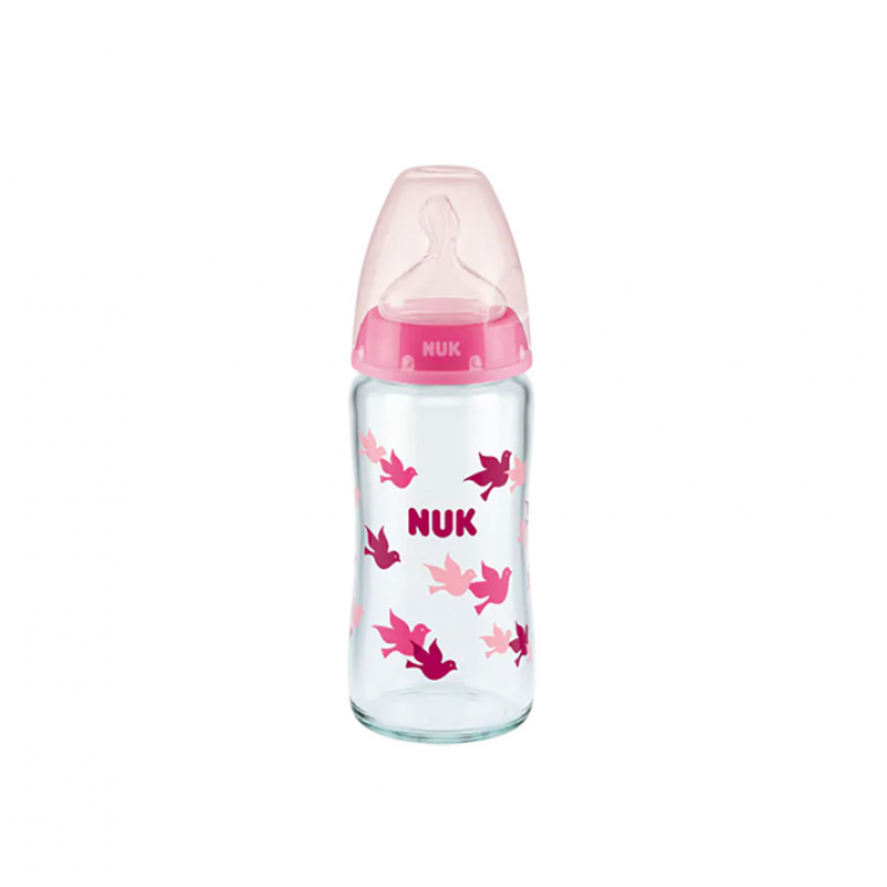 NUK First Choice+ Μπιμπερό Γυάλινο Ροζ Θηλή Σιλικόνης 0-6m 240ml