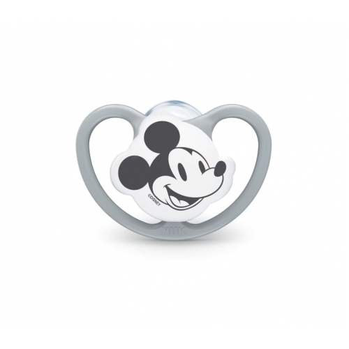 NUK Disney Mickey Mouse Space Πιπίλα Σιλικόνης Χωρίς Κρίκο Με Θήκη 0-6m Γκρι