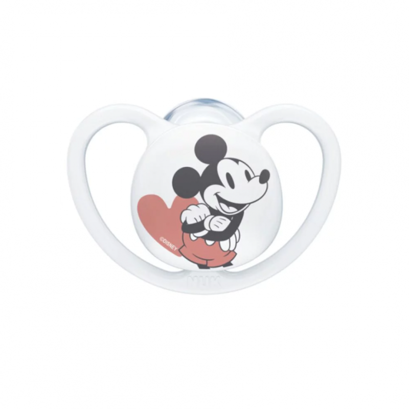 NUK Disney Mickey Mouse Space Πιπίλα Σιλικόνης Χωρίς Κρίκο Με Θήκη 6-18m Λευκό